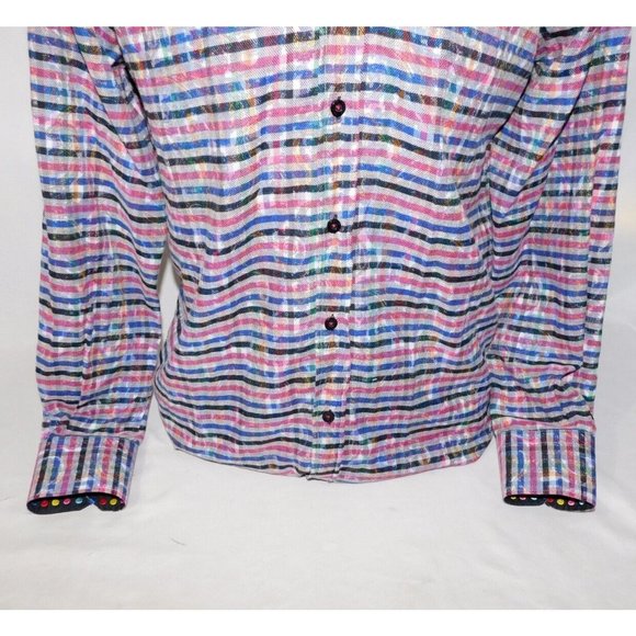 Franco Negretti Montreal Mens Medium Pink Blue Black Plaid Button Front Shirt - Picture 7 of 12